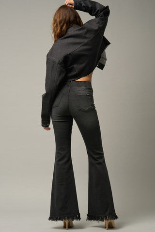 MID-RISE WIDE ELASTIC BANDED FLARE JEANS *Online Only* - Premium  at Lonnys NY - Just $84! Shop Womens clothing now