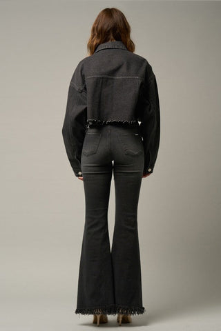 MID-RISE WIDE ELASTIC BANDED FLARE JEANS *Online Only* - Premium  at Lonnys NY - Just $84! Shop Womens clothing now