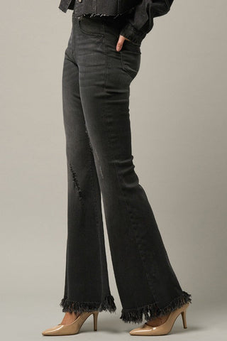 MID-RISE WIDE ELASTIC BANDED FLARE JEANS *Online Only* - Premium  at Lonnys NY - Just $84! Shop Womens clothing now
