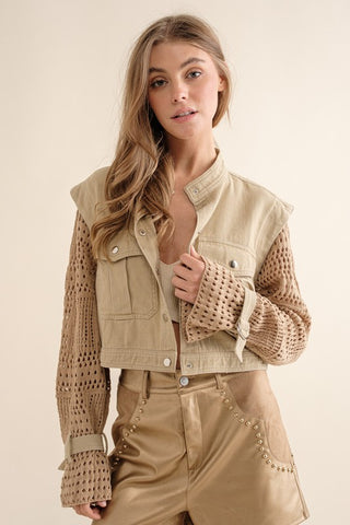 Crochet Sleeve Cropped Jacket *Online Only* - Premium Coats & Jackets at Lonnys NY - Just $80! Shop Womens clothing now