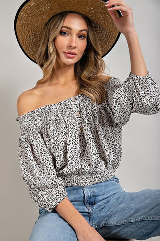 Animal Print Smocked Off the Shoulder Top *Online Only* - Premium  at Lonnys NY - Just $42.63! Shop Womens clothing now