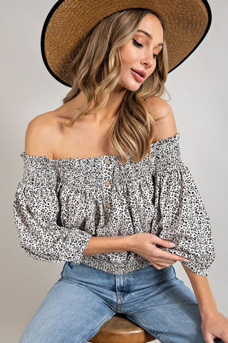 Animal Print Smocked Off the Shoulder Top *Online Only* - Premium  at Lonnys NY - Just $42.63! Shop Womens clothing now
