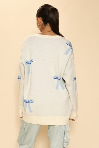 All over bow knit cardigan *Online Only* - Premium  at Lonnys NY - Just $64.68! Shop Womens clothing now