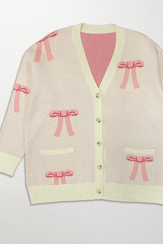 All over bow knit cardigan *Online Only* - Premium  at Lonnys NY - Just $64.68! Shop Womens clothing now
