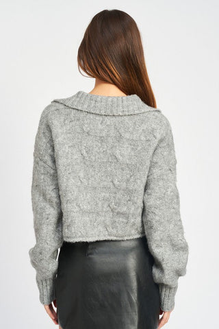 COLLARED CABLEKNIT BOXY SWEATER  *Online Only* - Premium Shirts & Tops at Lonnys NY - Just $80! Shop Womens clothing now