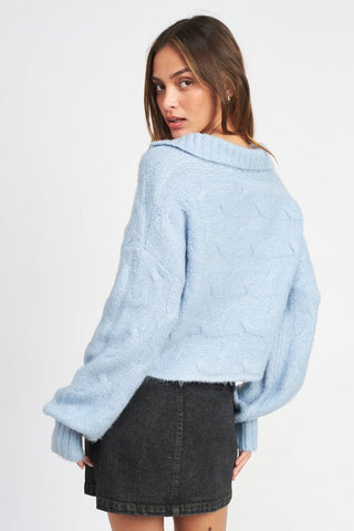 COLLARED CABLEKNIT BOXY SWEATER  *Online Only* - Premium Shirts & Tops at Lonnys NY - Just $80! Shop Womens clothing now