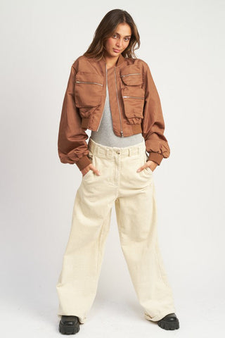 CROPPED BOMBER JACKET *Online Only* - Premium  at Lonnys NY - Just $104! Shop Womens clothing now