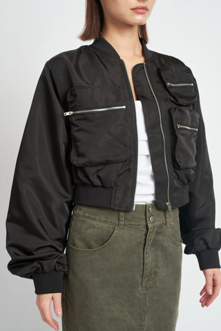 CROPPED BOMBER JACKET *Online Only* - Premium  at Lonnys NY - Just $104! Shop Womens clothing now