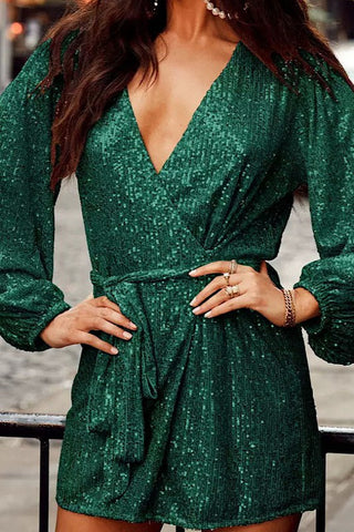 Sequin Wrap Dress *Online Only* - Premium clothing at Lonnys NY - Just $63! Shop Womens clothing now