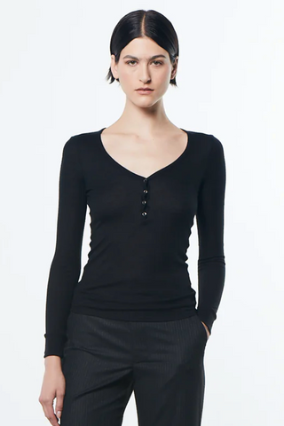 Enza Costa Cashmere Tencel Baby Rib Henley - Premium Shirts & Tops at Lonnys NY - Just $225! Shop Womens clothing now