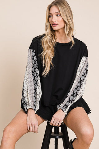Floral print sleeve detail top PLUS *Online Only* - Premium  at Lonnys NY - Just $40! Shop Womens clothing now