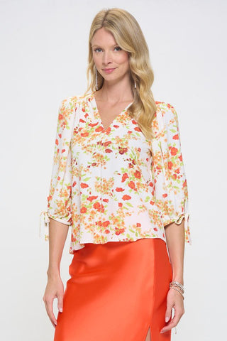 Made in USA Flower Print V neck Top *Online Only* - Premium  at Lonnys NY - Just $80! Shop Womens clothing now