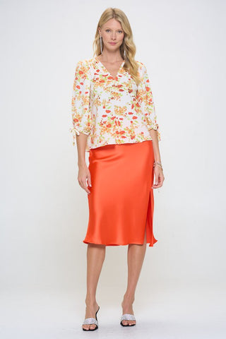 Made in USA Flower Print V neck Top *Online Only* - Premium  at Lonnys NY - Just $80! Shop Womens clothing now