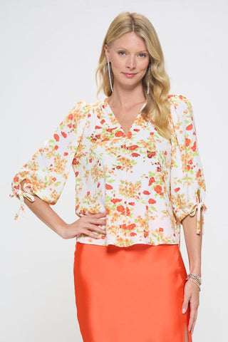Made in USA Flower Print V neck Top *Online Only* - Premium  at Lonnys NY - Just $80! Shop Womens clothing now