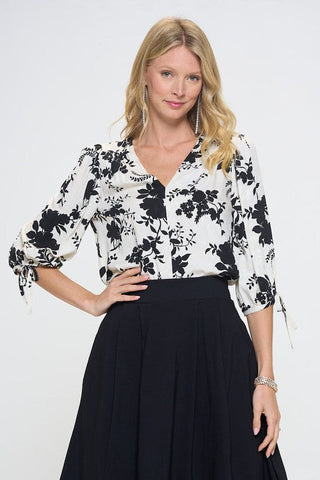 Flower Print V neck Top *Online Only* - Premium  at Lonnys NY - Just $90! Shop Womens clothing now