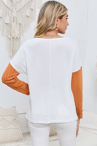 Cable knit color block round neck sweater *Online Only* - Premium sweaters at Lonnys NY - Just $52! Shop Womens clothing now