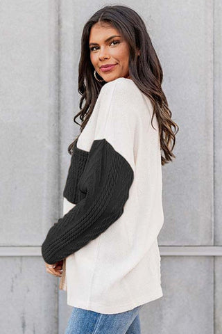 Cable knit color block round neck sweater *Online Only* - Premium sweaters at Lonnys NY - Just $52! Shop Womens clothing now