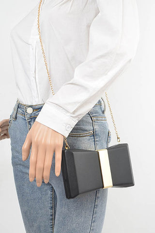 Gold Trim Iconic Bow Inspired Box Clutch *Online Only* - Premium Bags at Lonnys NY - Just $65! Shop Womens clothing now