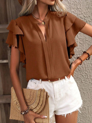 Ruffle Sleeve V-Neck Blouse *Online Only* - Premium clothing at Lonnys NY - Just $55! Shop Womens clothing now