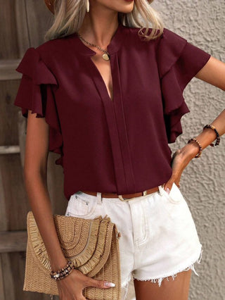 Ruffle Sleeve V-Neck Blouse *Online Only* - Premium clothing at Lonnys NY - Just $55! Shop Womens clothing now