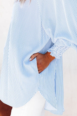 Striped Smocked Oversized Shirt *Online Only* - Premium Shirts & Tops at Lonnys NY - Just $67! Shop Womens clothing now