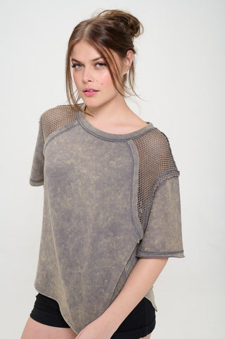 Fishnet Shoulder T-Shirt *Online Only* - Premium clothing at Lonnys NY - Just $85! Shop Womens clothing now