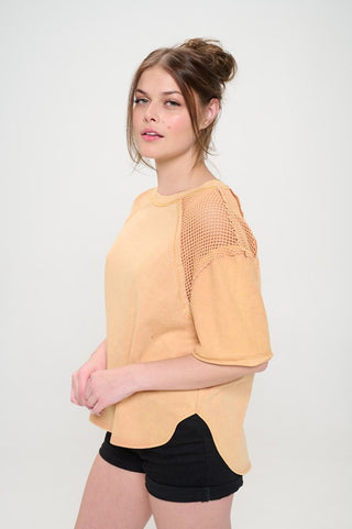 Fishnet Shoulder T-Shirt *Online Only* - Premium clothing at Lonnys NY - Just $85! Shop Womens clothing now