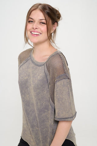 Fishnet Shoulder T-Shirt *Online Only* - Premium clothing at Lonnys NY - Just $85! Shop Womens clothing now