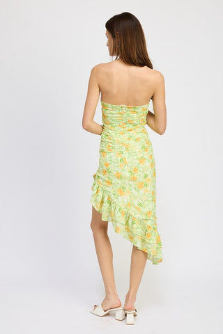 ASYMMETRIC MIDI DRESS WITH RUFFLE DETAIL *Online Only* - Premium  at Lonnys NY - Just $90! Shop Womens clothing now
