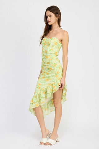 ASYMMETRIC MIDI DRESS WITH RUFFLE DETAIL *Online Only* - Premium  at Lonnys NY - Just $90! Shop Womens clothing now