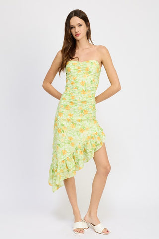 ASYMMETRIC MIDI DRESS WITH RUFFLE DETAIL *Online Only* - Premium  at Lonnys NY - Just $90! Shop Womens clothing now