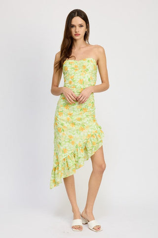 ASYMMETRIC MIDI DRESS WITH RUFFLE DETAIL *Online Only* - Premium  at Lonnys NY - Just $90! Shop Womens clothing now