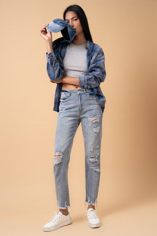 Distressed Girlfriend Jeans *Online Only* - Premium clothing at Lonnys NY - Just $88! Shop Womens clothing now