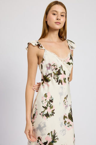 Floral Midi Dress With Lace Detail *Online Only* - Premium dresses at Lonnys NY - Just $92.63! Shop Womens clothing now