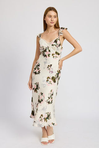 Floral Midi Dress With Lace Detail *Online Only* - Premium dresses at Lonnys NY - Just $92.63! Shop Womens clothing now