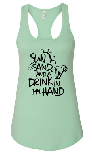 Sun Sand and a Drink in Hand Summer Graphic Tank *Online Only* - Premium clothing at Lonnys NY - Just $36! Shop Womens clothing now
