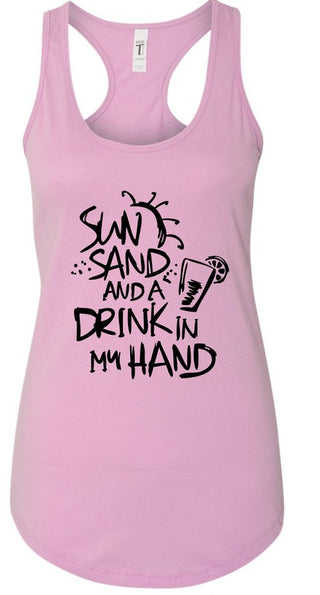 Sun Sand and a Drink in Hand Summer Graphic Tank *Online Only* - Premium clothing at Lonnys NY - Just $36! Shop Womens clothing now