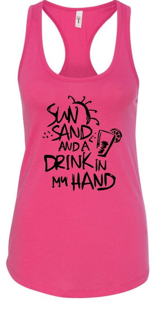 Sun Sand and a Drink in Hand Summer Graphic Tank *Online Only* - Premium clothing at Lonnys NY - Just $36! Shop Womens clothing now