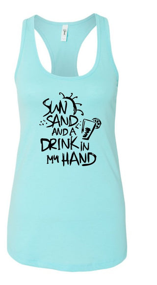 Sun Sand and a Drink in Hand Summer Graphic Tank *Online Only* - Premium clothing at Lonnys NY - Just $36! Shop Womens clothing now