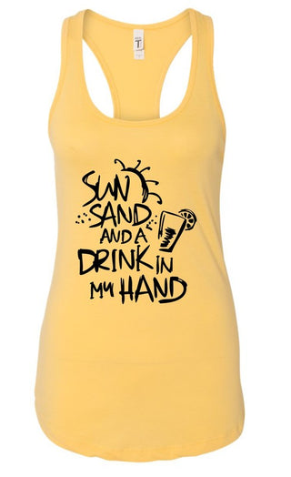Sun Sand and a Drink in Hand Summer Graphic Tank *Online Only* - Premium clothing at Lonnys NY - Just $36! Shop Womens clothing now