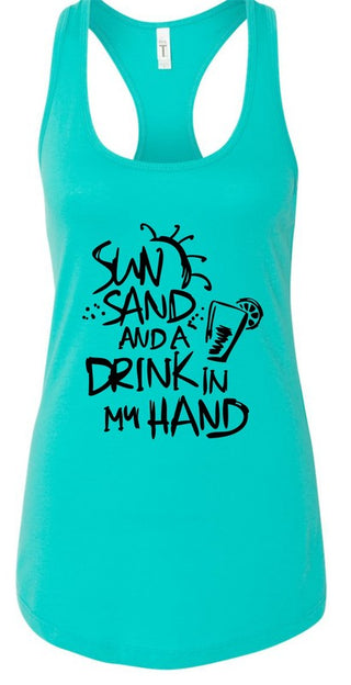 Sun Sand and a Drink in Hand Summer Graphic Tank *Online Only* - Premium clothing at Lonnys NY - Just $36! Shop Womens clothing now