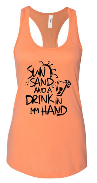 Sun Sand and a Drink in Hand Summer Graphic Tank *Online Only* - Premium clothing at Lonnys NY - Just $36! Shop Womens clothing now
