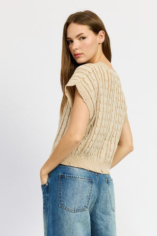 Cable Knit Short Sleeve Top - Premium clothing at Lonnys NY - Just $55! Shop Womens clothing now