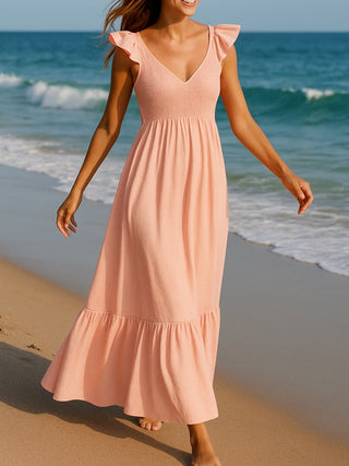 Smocked High Waist Ruffle Maxi Dress *Online Only* - Premium clothing at Lonnys NY - Just $100! Shop Womens clothing now