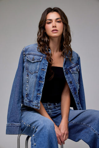 Hidden Pearl Embellished Trucker Jacket