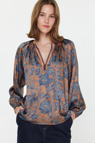 Madison Split Neck Floral Blouse