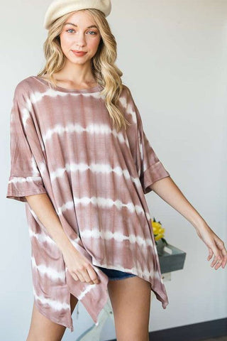 STRIPED TIE DYE ROUND NECK TUNIC  *Online Only* - Premium  at Lonnys NY - Just $60! Shop Womens clothing now
