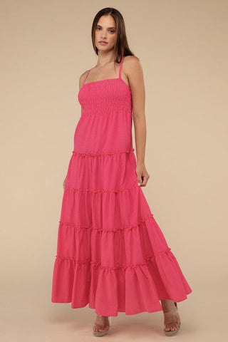 Woven Smocked Top Tiered Cami Maxi Dress - Premium dresses at Lonnys NY - Just $49.58! Shop Womens clothing now