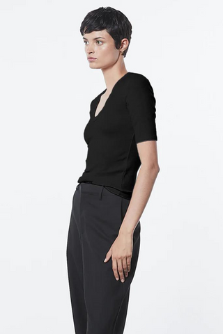 Enza Costa Textured Knit Half Sleeve U Neck - Premium Shirts & Tops at Lonnys NY - Just $145! Shop Womens clothing now