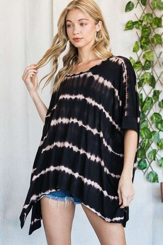 STRIPED TIE DYE ROUND NECK TUNIC  *Online Only* - Premium  at Lonnys NY - Just $60! Shop Womens clothing now